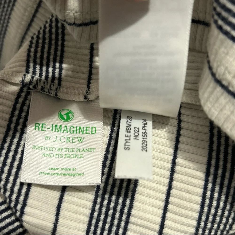 J. Crew Vintage Rib Ruffle Mockneck Long Sleeve Tee in Stripe Coastal Preppy